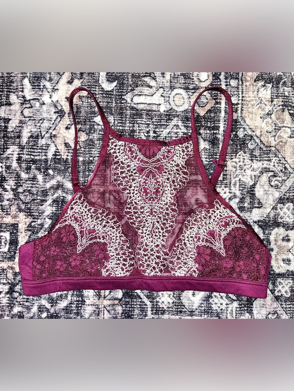 Victoria's Secret Body by Victoria High Neck Lace Bralette Burgundy XS/P